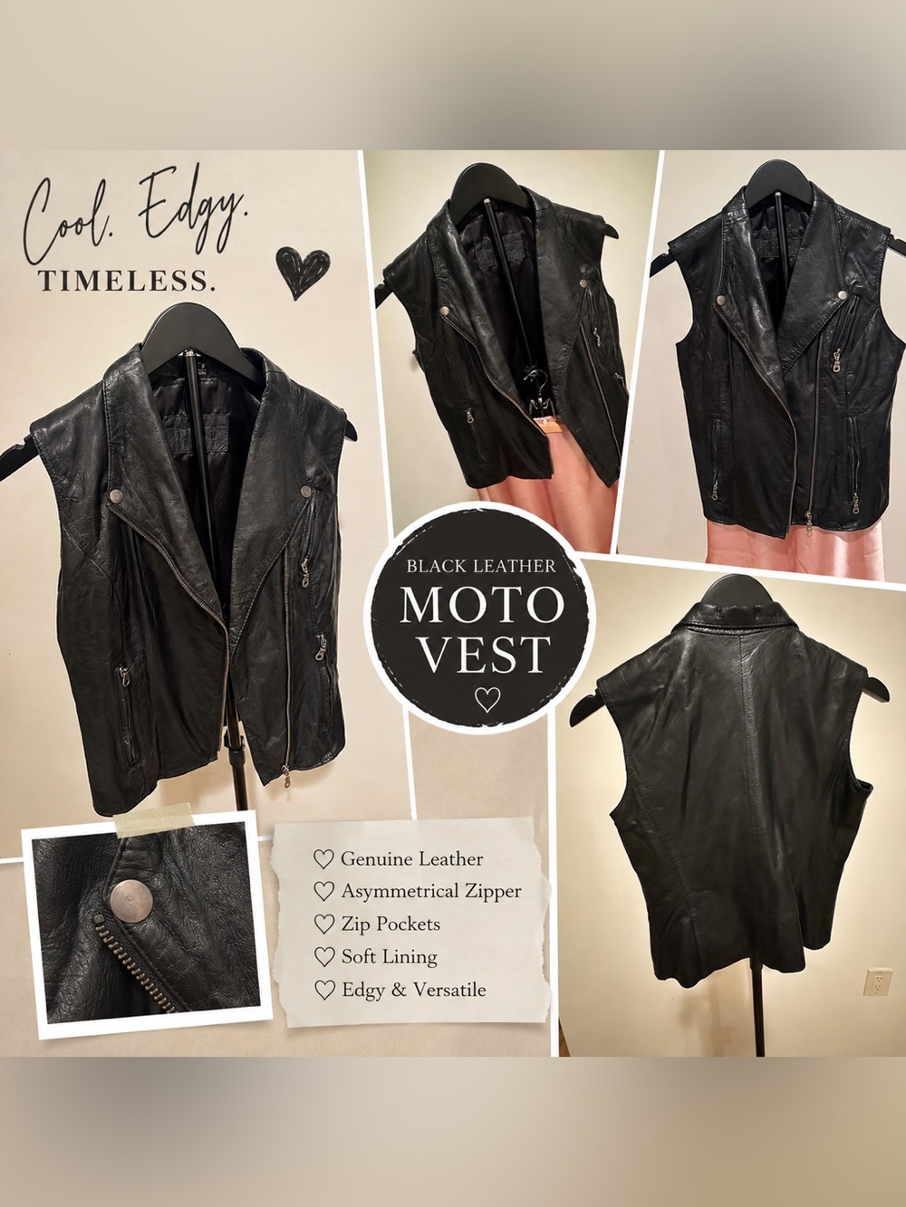 Whet Blu Leather Moto Vest Size Small